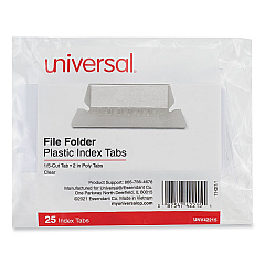 Universal Hanging File Folder Plastic Index Tabs, 1/5-Cut Tabs, Clear, 2.25" Wide, 25/Pack (UNV42215)