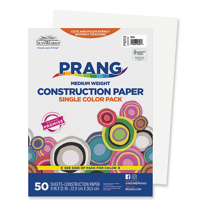 SunWorks Construction Paper, 58 lb Text Weight, 9 x 12, White, 50/Pack (9203)