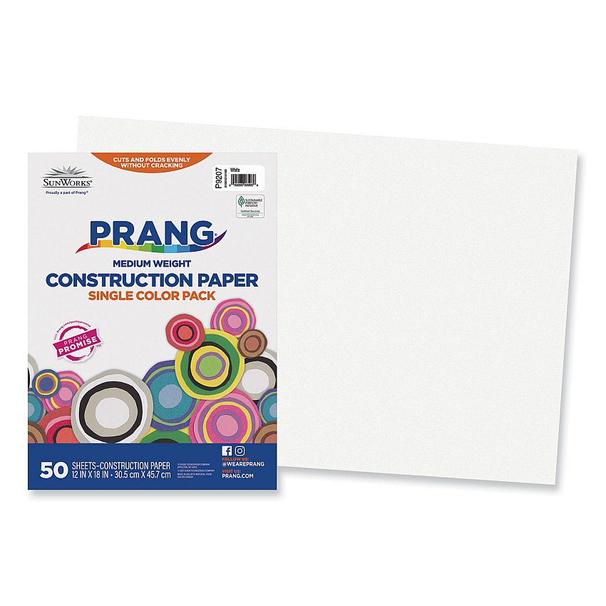SunWorks Construction Paper, 58 lb Text Weight, 12 x 18, White, 50/Pack (9207)