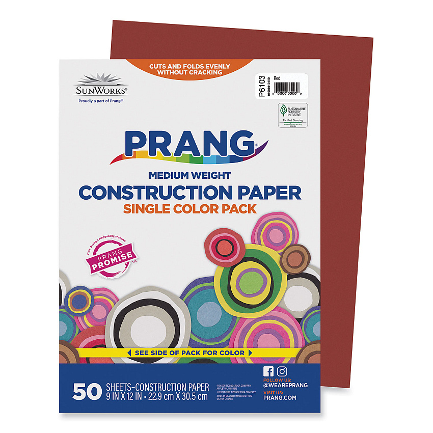 SunWorks Construction Paper, 58 lb Text Weight, 9 x 12, Red, 50/Pack (6103)