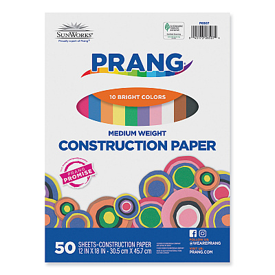 SunWorks Construction Paper, 58 lb Text Weight, 12 x 18, Assorted, 50/Pack (6507)
