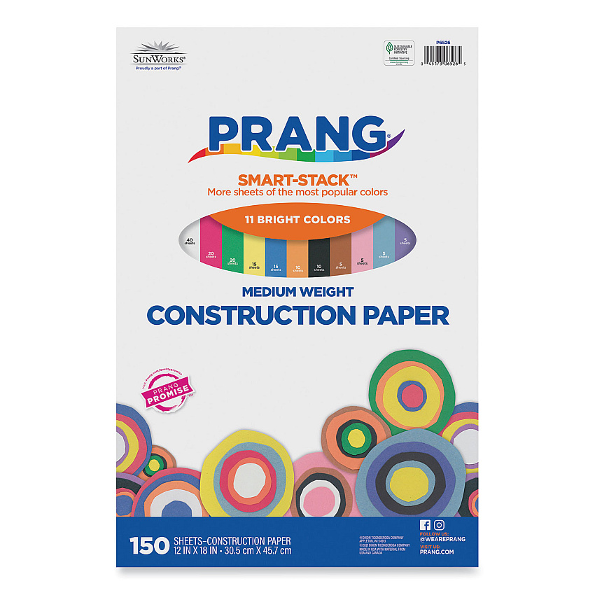 SunWorks Construction Paper Smart-Stack, 58 lb Text Weight, 12 x 18, Assorted, 150/Pack (6526)