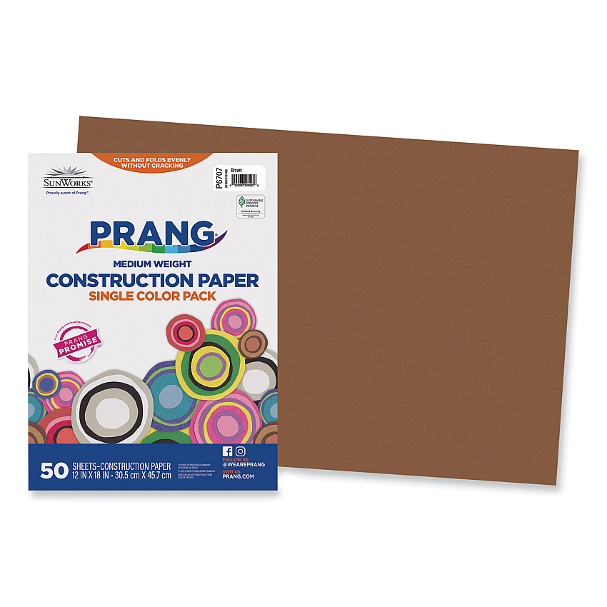 SunWorks Construction Paper, 58 lb Text Weight, 12 x 18, Brown, 50/Pack (6707)