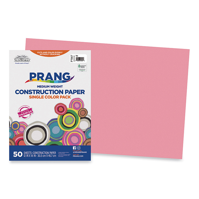 SunWorks Construction Paper, 58 lb Text Weight, 12 x 18, Pink, 50/Pack (7007)