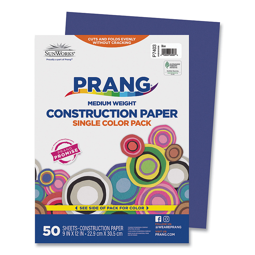 SunWorks Construction Paper, 58 lb Text Weight, 9 x 12, Blue, 50/Pack (7403)