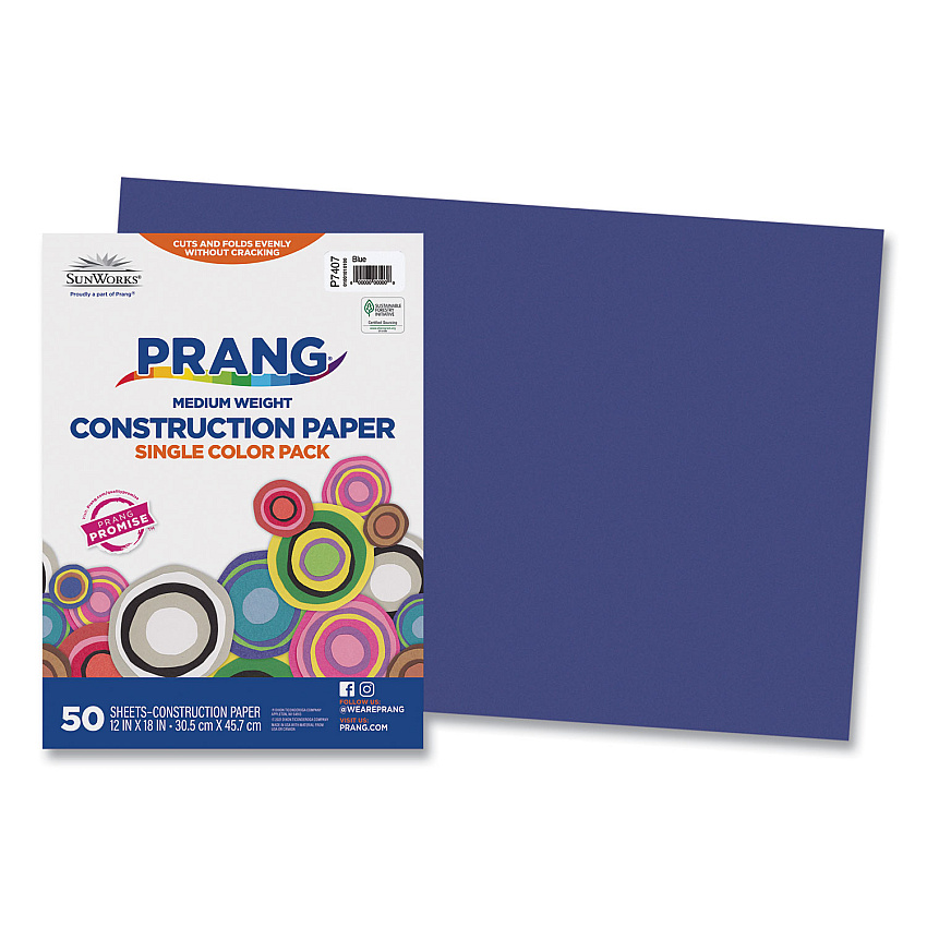 SunWorks Construction Paper, 58 lb Text Weight, 12 x 18, Blue, 50/Pack (7407)