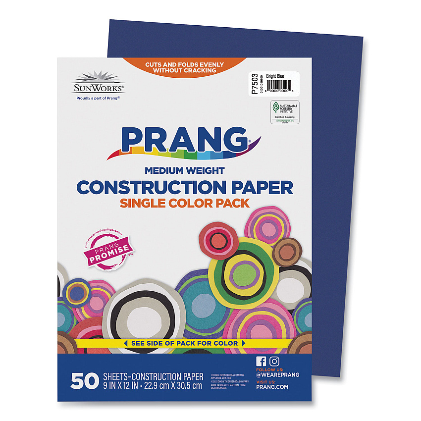 SunWorks Construction Paper, 58 lb Text Weight, 9 x 12, Bright Blue, 50/Pack (7503)