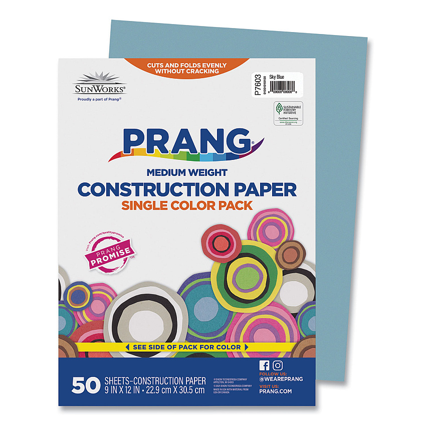 SunWorks Construction Paper, 58 lb Text Weight, 9 x 12, Sky Blue, 50/Pack (7603)