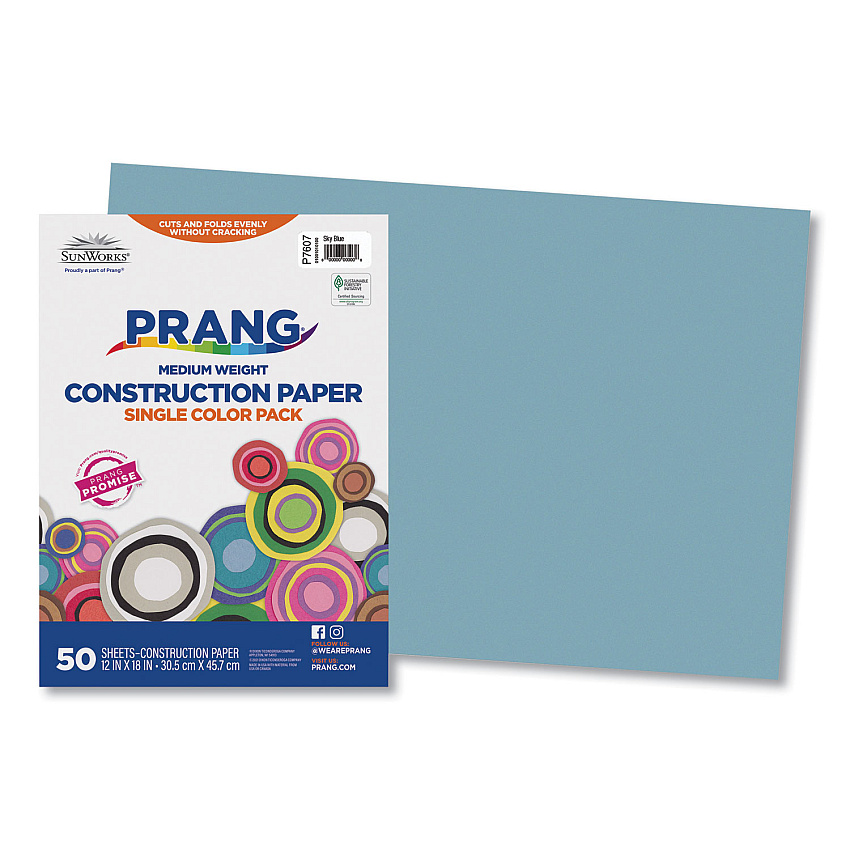 SunWorks Construction Paper, 58 lb Text Weight, 12 x 18, Sky Blue, 50/Pack (7607)