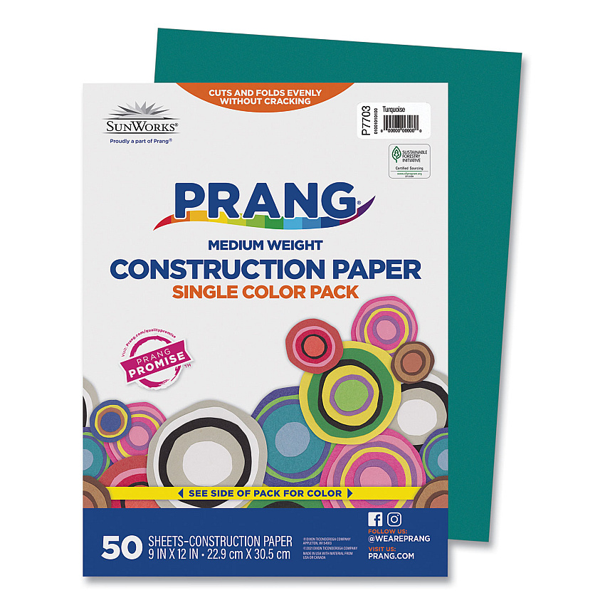 SunWorks Construction Paper, 58 lb Text Weight, 9 x 12, Turquoise, 50/Pack (7703)