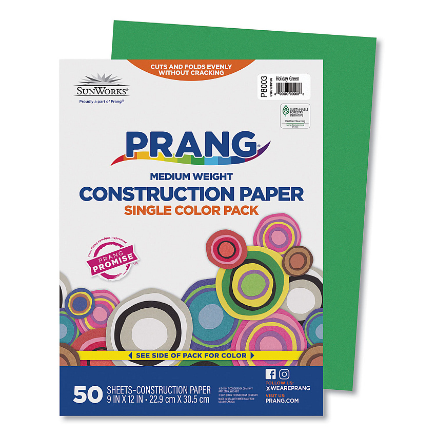 SunWorks Construction Paper, 58 lb Text Weight, 9 x 12, Holiday Green, 50/Pack (8003)