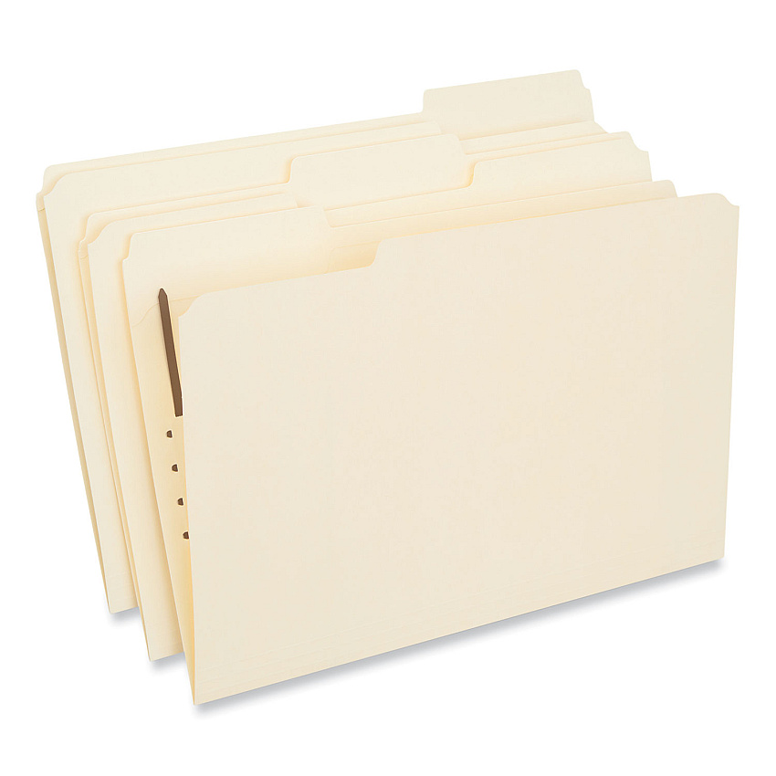Universal Reinforced Top Tab Fastener Folders, 1 Fastener, Legal Size, Manila Exterior, 50/Box (UNV13510)