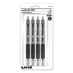uni-ball Signo 207 Gel Pen, Retractable, Medium 0.7 mm, Black Ink, Translucent Black Barrel, 4/Pack (33960PP)