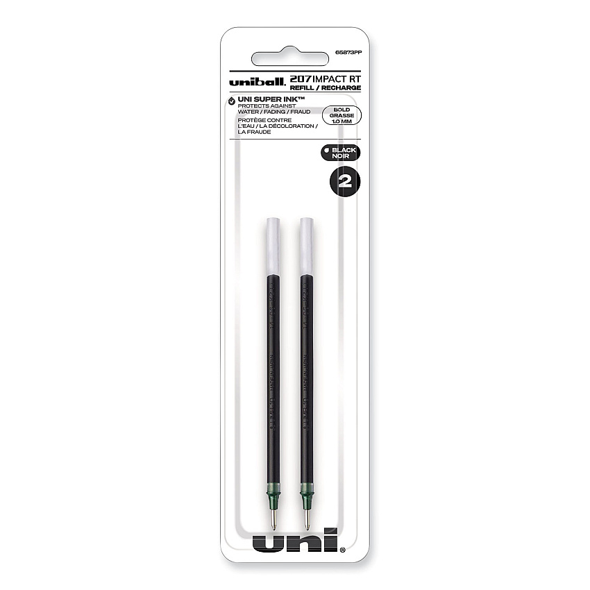 uni-ball Refill for Gel 207 IMPACT RT Roller Ball Pens, Bold Conical Tip, Black Ink, 2/Pack (65873PP)