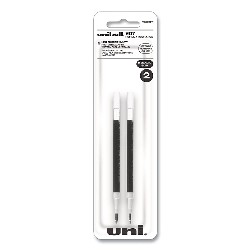 uni-ball Refill for Signo Gel 207 Pens, Medium 0.7 mm Conical Tip, Black Ink, 2/Pack (70207PP)