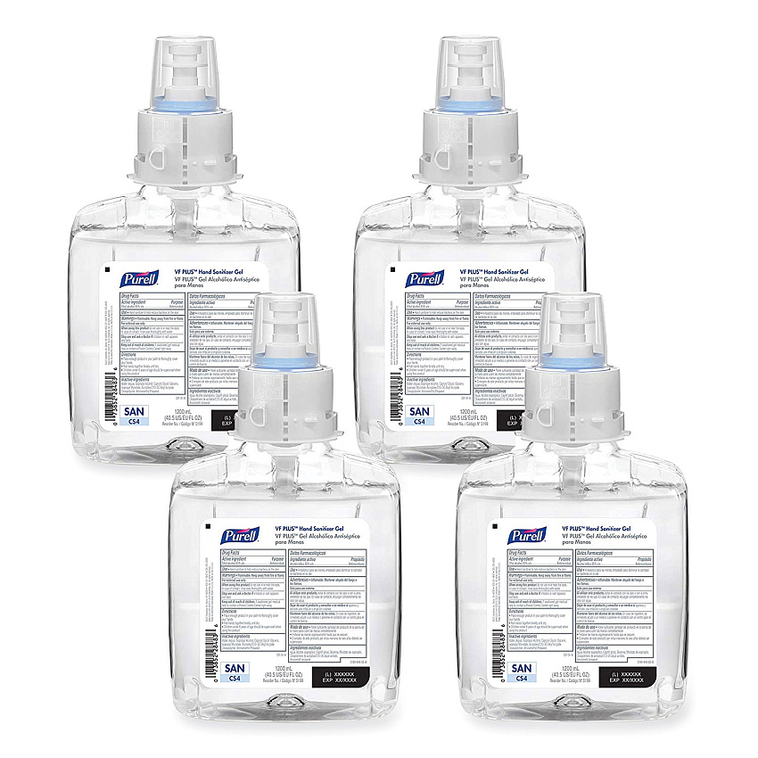 PURELL VF PLUS Gel Hand Sanitizer, 1,200 mL Refill Bottle, Fragrance-Free, For CS4 Dispensers, 4/Carton (519904CT)