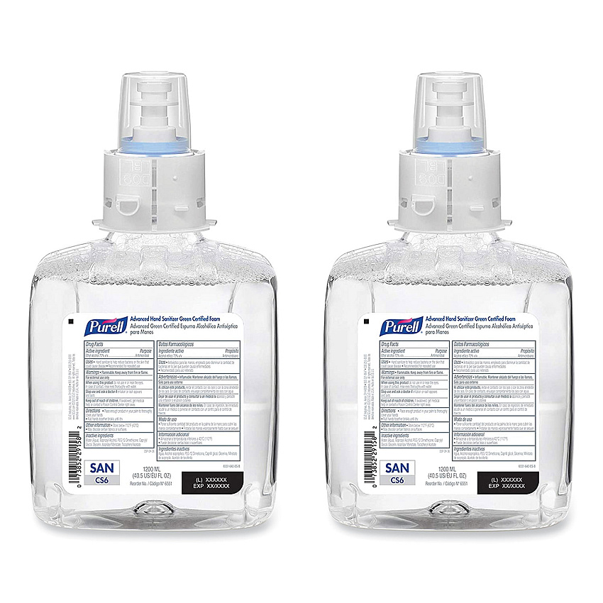 PURELL Green Certified Advanced Refreshing Foam Hand Sanitizer, For CS6, 1,200 mL, Fragrance-Free, 2/Carton (655102CT)