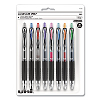 uni-ball Signo 207 Gel Pen, Retractable, Medium 0.7 mm, Assorted Ink Colors, Black Barrel, 8/Pack (40110)