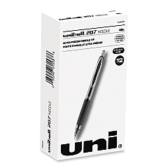 uni-ball Signo 207 Needle Point Gel Pen, Retractable, Medium 0.7 mm, Black Ink, Black Barrel, Dozen (1736097)