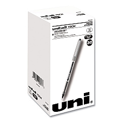 uni-ball VISION Roller Ball Pen, Stick, Fine 0.7 mm, Black Ink, Silver Barrel, 36/Pack (1921066)