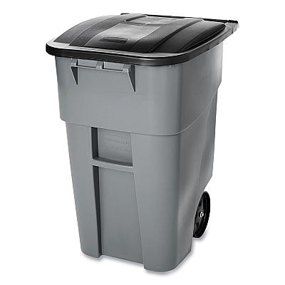 Rubbermaid Commercial Brute Rollout Container, Square, Plastic, 50 gal, Gray (9W27GY)