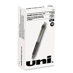uni-ball Power Tank RT Ballpoint Pen, Retractable, Bold 1 mm, Black Ink, Smoke/Black Barrel, Dozen (42070)