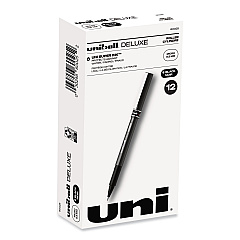 uni-ball Deluxe Roller Ball Pen, Stick, Micro 0.5 mm, Black Ink, Metallic Gray Barrel, Dozen (60025)