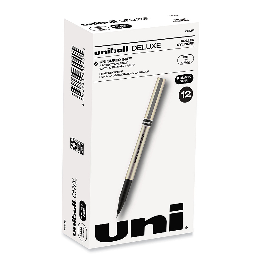 uni-ball Deluxe Roller Ball Pen, Stick, Fine 0.7 mm, Black Ink, Champagne Barrel, Dozen (60052)