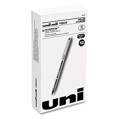 uni-ball VISION Roller Ball Pen, Stick, Fine 0.7 mm, Black Ink, Black/Gray Barrel, Dozen (60126)