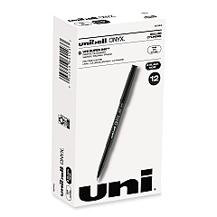 uni-ball ONYX Roller Ball Pen, Stick, Fine 0.7 mm, Black Ink, Black Matte Barrel, Dozen (60143)