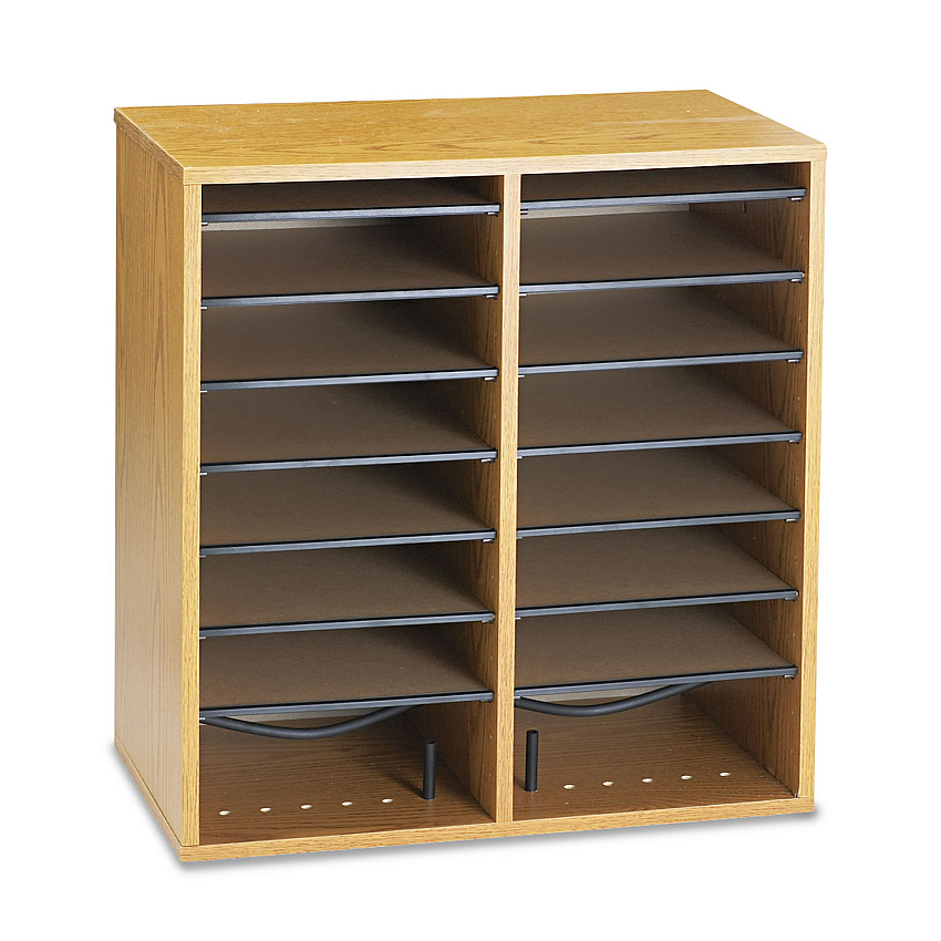 Safco Wood/Laminate Literature/CD Sorter, 16 Section, 19 1/2 x 11 3/4 x 21, Medium Oak (9422MO)