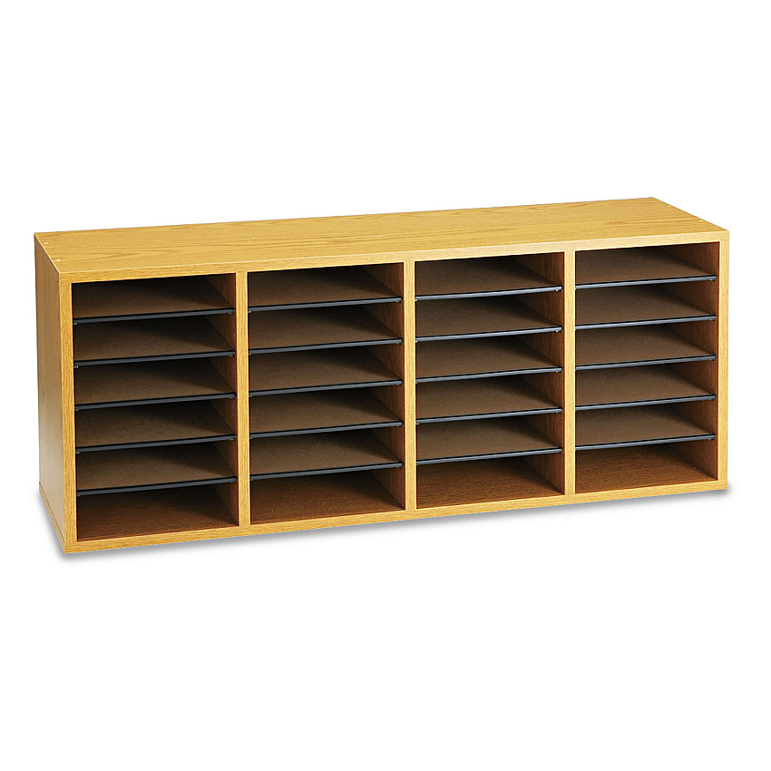 Safco Wood/Laminate Sorter, 24 Sections, 39 1/4 x 11 3/4 x 16 1/4, Medium Oak (9423MO)