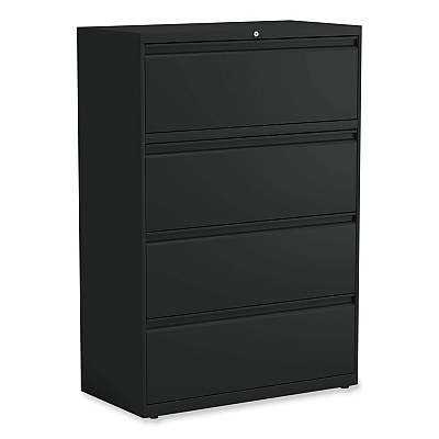 Alera Lateral File, 4 Legal/Letter-Size File Drawers, Black, 36" x 18" x 52.5" (ALEHLF3654BL)
