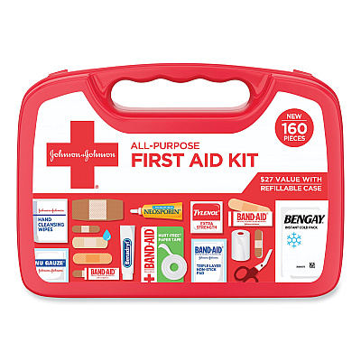 Johnson & Johnson Red Cross All-Purpose First Aid Kit, 160 Pieces, Plastic Case (202045)