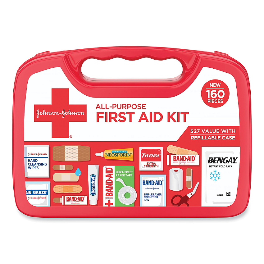Johnson & Johnson Red Cross All-Purpose First Aid Kit, 160 Pieces, Plastic Case (202045)