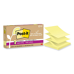 Post-it 100% Recycled Paper Super Sticky Notes, 3" x 3", Canary Yellow, 70 Sheets/Pad, 6 Pads/Pack (R330R6SSCY)