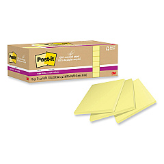 Post-it 100% Recycled Paper Super Sticky Notes, 3" x 3", Canary Yelow, 70 Sheets/Pad, 12 Pads/Pack (654R12SSCY)