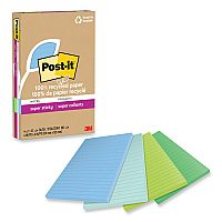 Post-it 100% Recycled Paper Super Sticky Notes, Ruled, 4" x 6", Oasis, 45 Sheets/Pad, 4 Pads/Pack (4621R4SST)