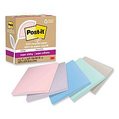 Post-it 100% Recycled Paper Super Sticky Notes, 3" x 3", Wanderlust Pastels, 70 Sheets/Pad, 5 Pads/Pack (654R5SSNRP)