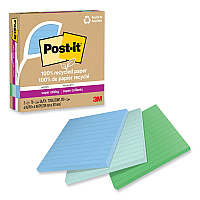 Post-it 100% Recycled Paper Super Sticky Notes, Ruled, 4" x 4", Oasis, 70 Sheets/Pad, 3 Pads/Pack (675R3SST)
