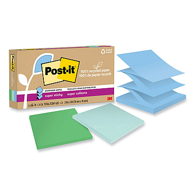 Post-it 100% Recycled Paper Super Sticky Notes, 3" x 3", Oasis, 70 Sheets/Pad, 6 Pads/Pack (R330R6SST)