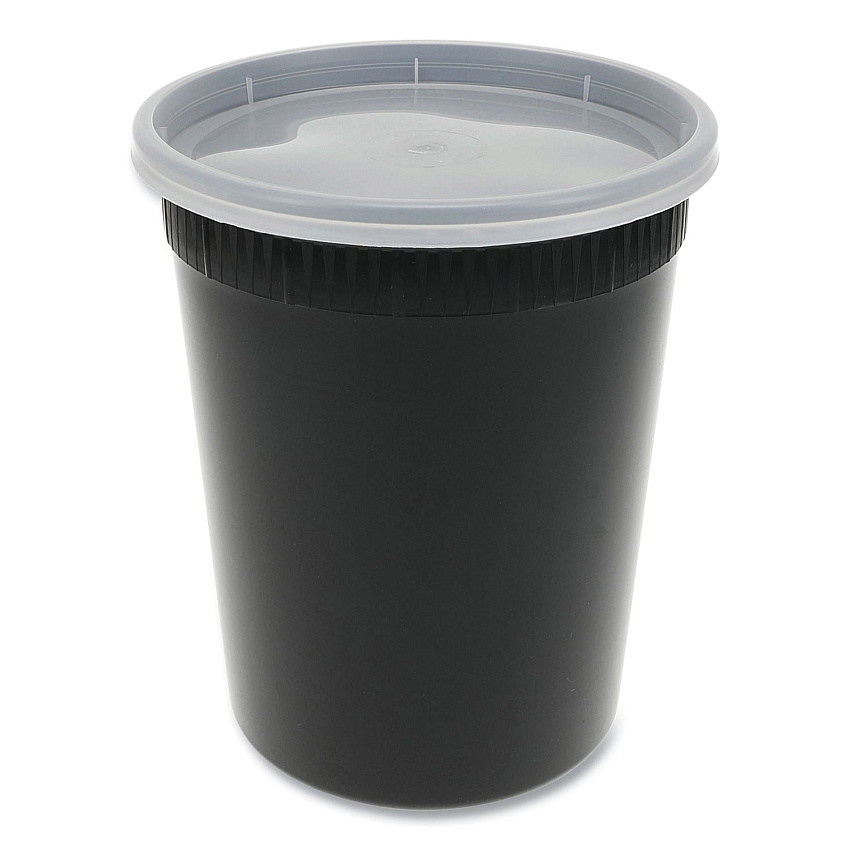 Pactiv Newspring DELItainer Microwavable Container, 32 oz, 4.55 x 4.55 x 5.55, Black/Clear, Plastic, 240/Carton (YSD2532B)
