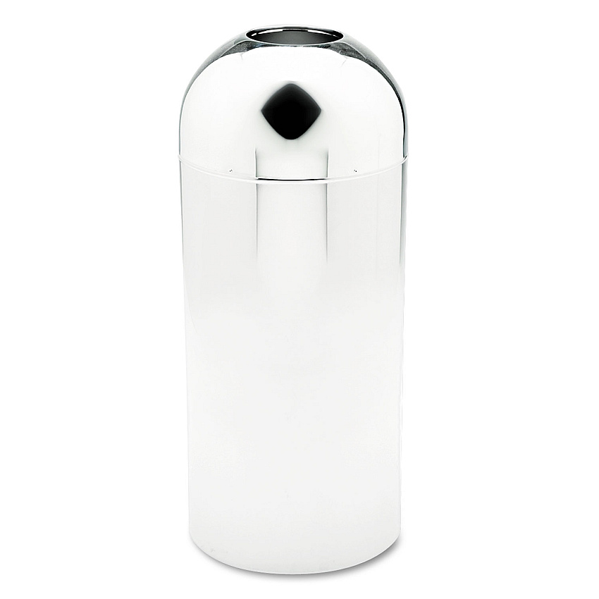 Safco Reflections Open-Top Dome Receptacle, Round, Steel, 15 gal, Chrome (9875)