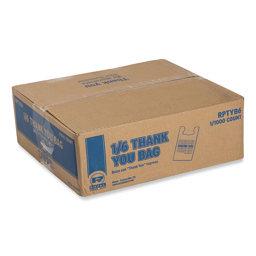 AmerCareRoyal Thank You Bags, 11.5 x 6.5 x 21, White with Red Print, 1,000/Carton (RPTYB6)