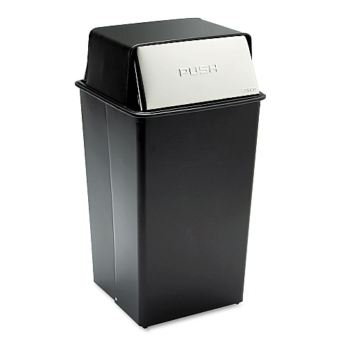 Safco Reflections Push Top Square Receptacle, Steel, 36 gal, Black/Chrome (9895)