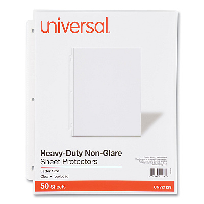 Universal Top-Load Poly Sheet Protectors, Heavy Gauge, Nonglare, Clear 50/Pack (UNV21129)