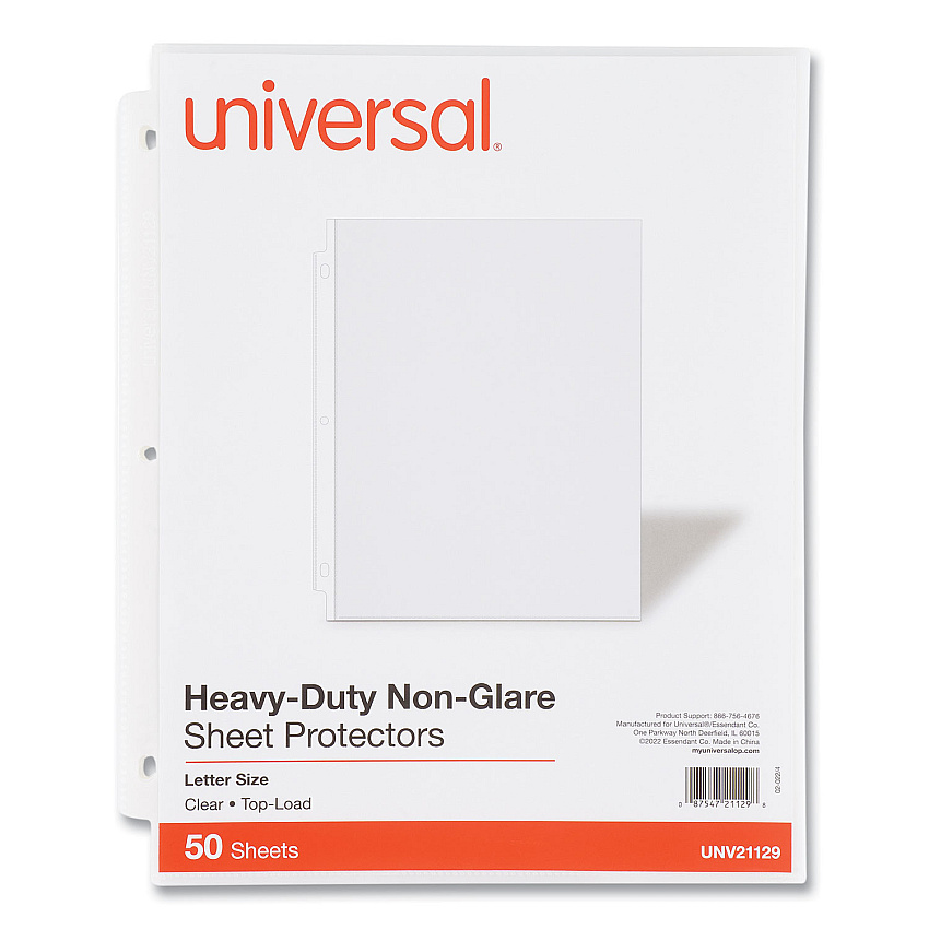 Universal Top-Load Poly Sheet Protectors, Heavy Gauge, Nonglare, Clear 50/Pack (UNV21129)