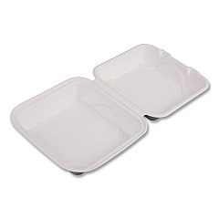 Eco-Products Molded Fiber Hinged Clamshell Containers, 8 x 8 x 3, White, Sugarcane, 200/Carton (EPHC81)