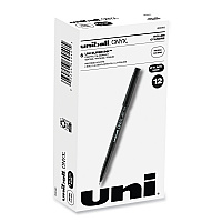 uni-ball ONYX Roller Ball Pen, Stick, Micro 0.5 mm, Black Ink, Black Matte Barrel, Dozen (60040)
