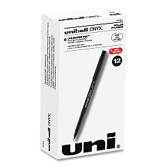 uni-ball ONYX Roller Ball Pen, Stick, Fine 0.7 mm, Red Ink, Black Matte Barrel, Dozen (60144)